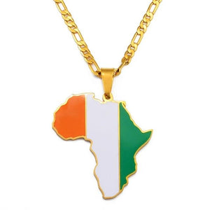 African Continent Map in Nation Flags Necklaces