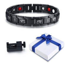 Load image into Gallery viewer, Magnetic Bio Energy Healing Bracelet with Engraved Ankh and Eye of Horus Black Version