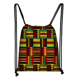 African Textile Print Drawstring Backpack Bags