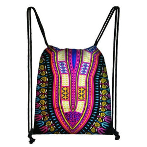 African Textile Print Drawstring Backpack Bags