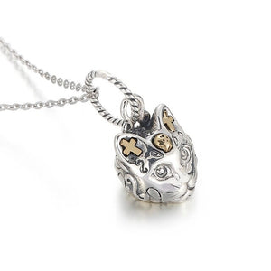 Mini Silver Gothic Cat Pendant Necklace