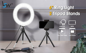 6-Inch Selfie Led Ring Light Kit, Desktop, Handheld and Laptops with Tripod