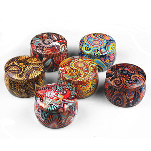 Intricately Decorated Metal Storage Tin Jars for Storing Dry Goods, Spices and Candy