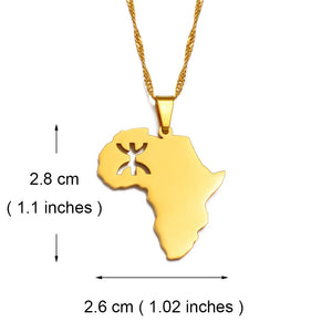 African Continent Map with Berber Symbol Necklace