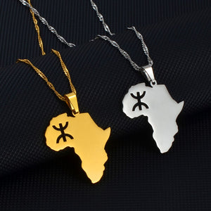 African Continent Map with Berber Symbol Necklace