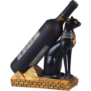 Ornamental Egyptian Figurine Statues Bastet and The Sphinx Wine Bottle Holders