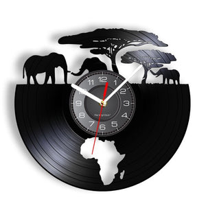 African Safari Animals Vinyl Wall Clock with Remote LED Lights