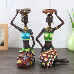 2 Piece Handcrafted African Women Decorated Candlesticks
