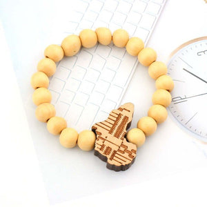 Textured Wooden African Continent Map Beaded Bracelet Pendant