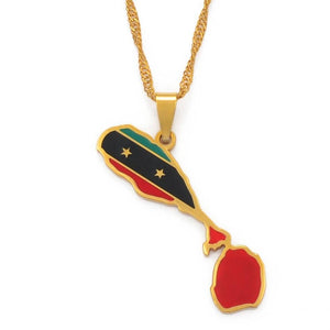 Saint Kitts and Nevis Map Flag Pendant Necklace